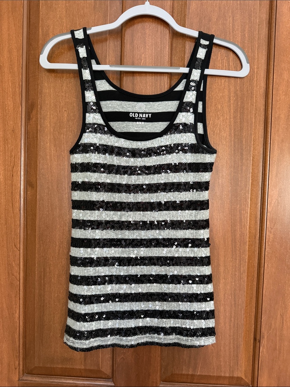 Old Navy Black & Silver Sequin Stripe Tank
